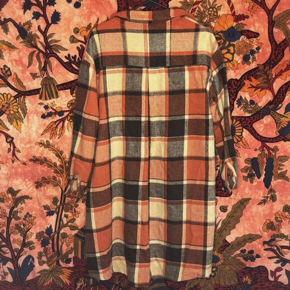 Long Fall Colors Flannel Coat - Picture 2 of 4